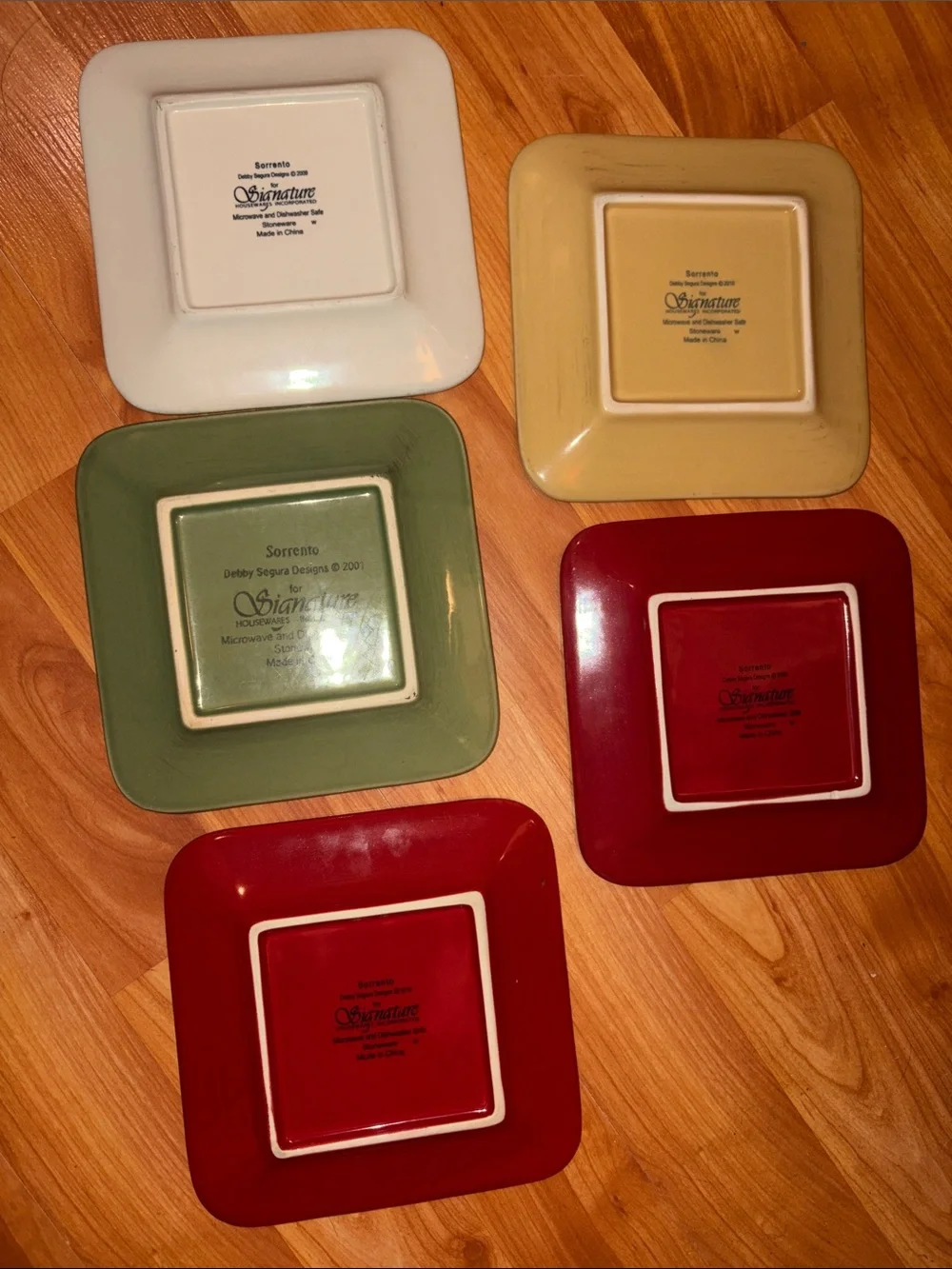 Square Ceramic Dessert Plate Set in Red, Green, Yellow & Cream - Home Dining